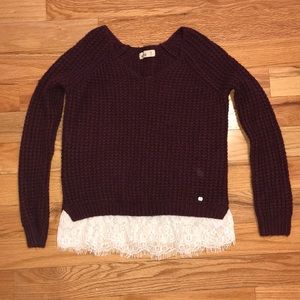 maroon sweater with lace detail